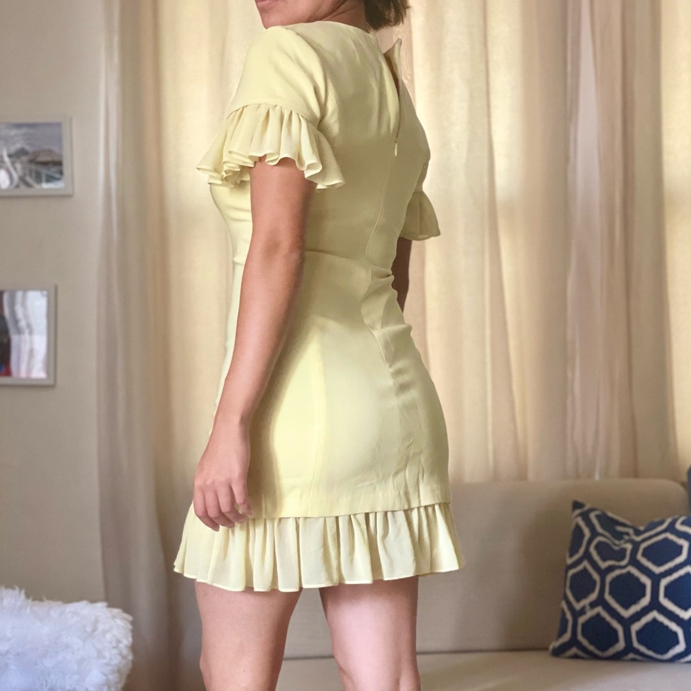 Cinq a Sept Yellow Ruffled Sheath Mini Dress